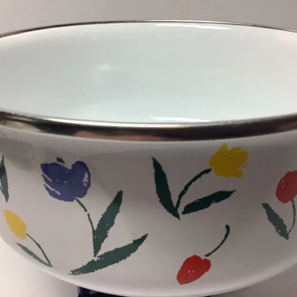 Enamelware Metal Interpur Bowl Vintage Tulip Pattern kitchen collectible